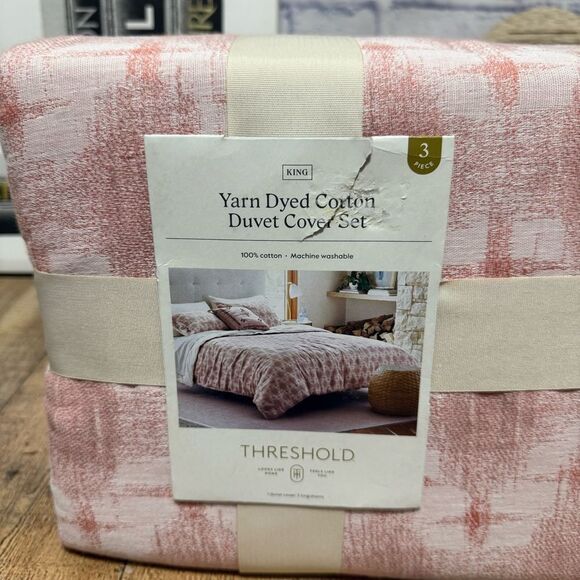 Threshold Yarn Dyed Cotton Duvet Cover Set King Pink New in packaged - Picture 4 of 7